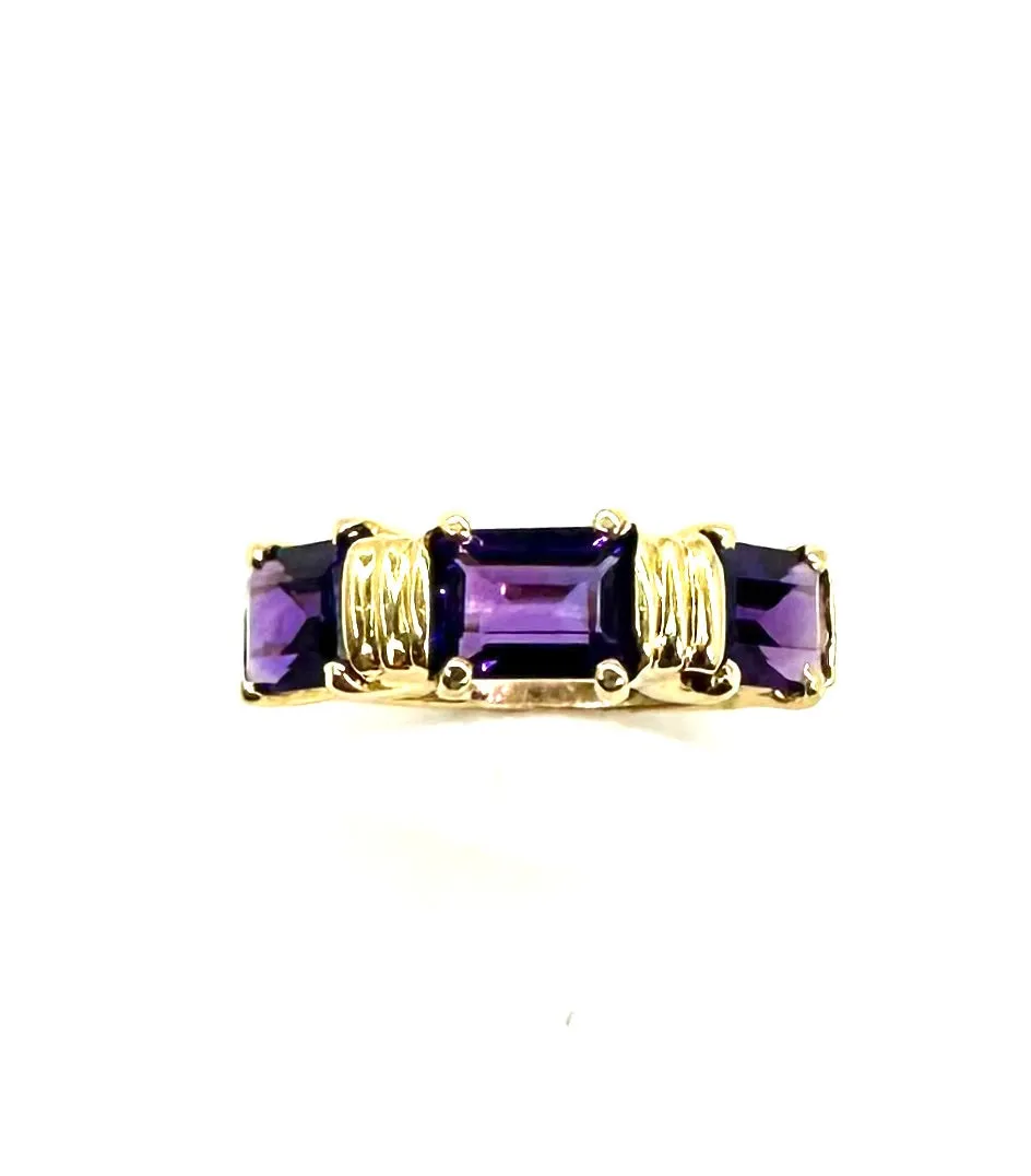 3 In-Line Amethyst Bar Ring