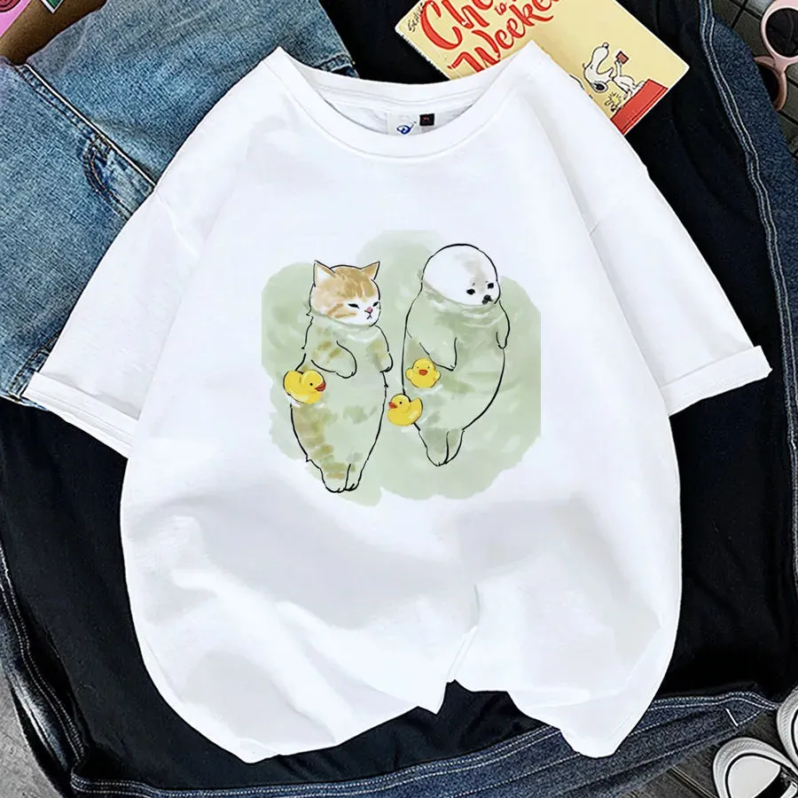 Adorable Cat Print T-Shirts