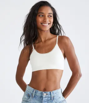 Aeropostale Womens' Seamless Lace-Trim Scoop Bralette - White - Size M - Nylon - Teen Fashion & Clothing Cream