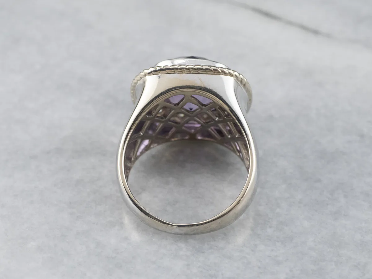 Amethyst Diamond Halo White Gold Statement Ring