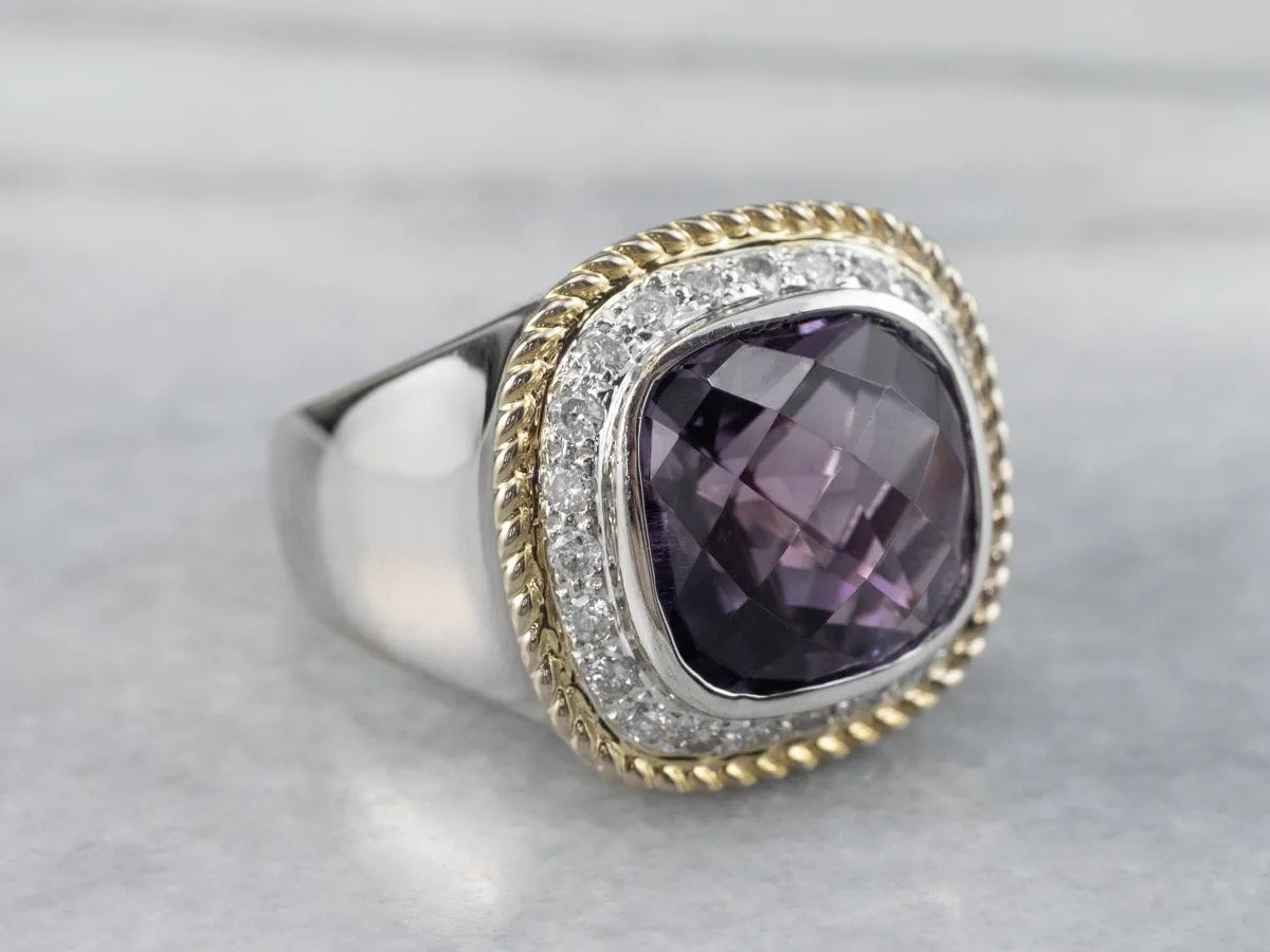 Amethyst Diamond Halo White Gold Statement Ring