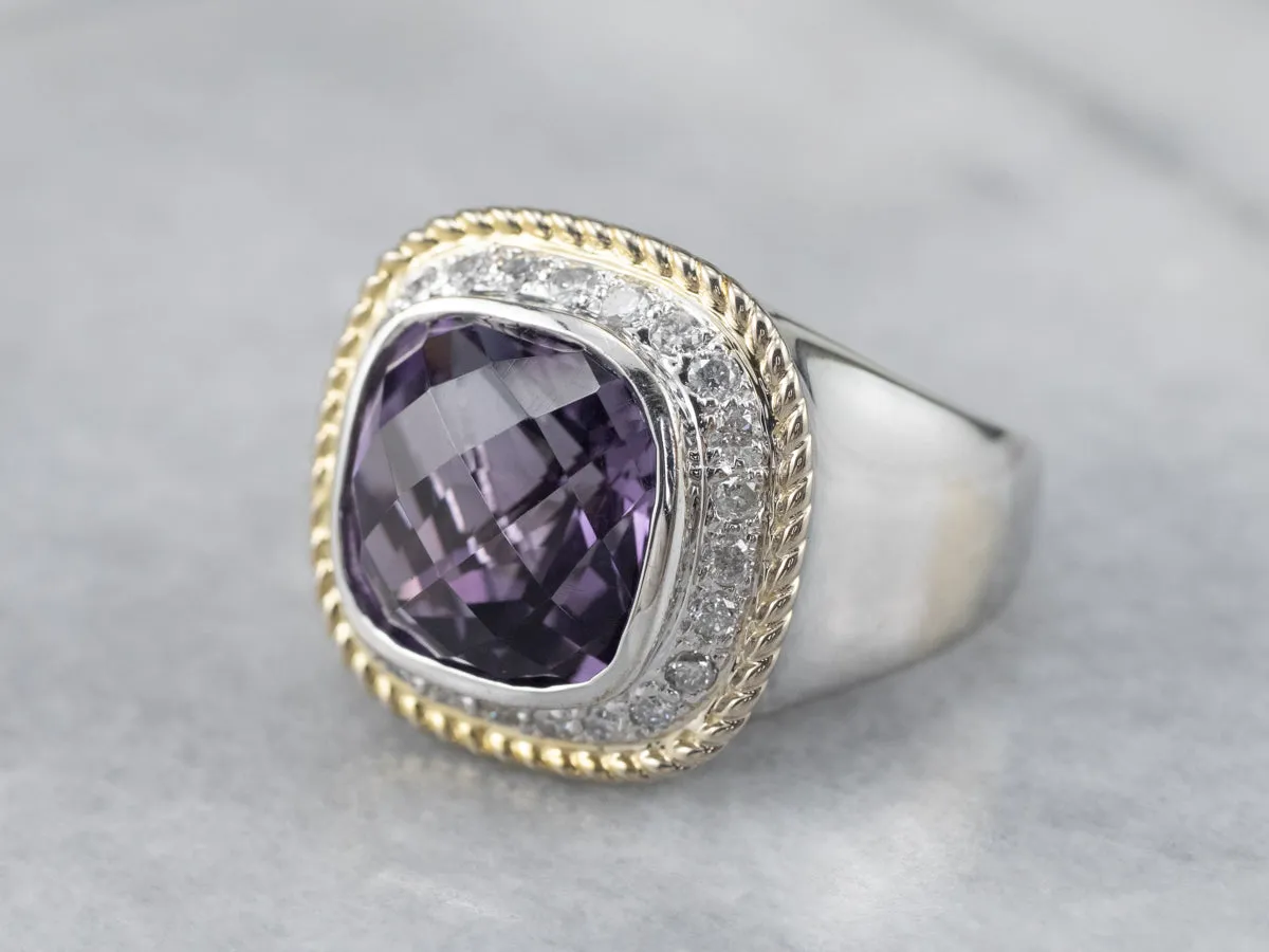 Amethyst Diamond Halo White Gold Statement Ring