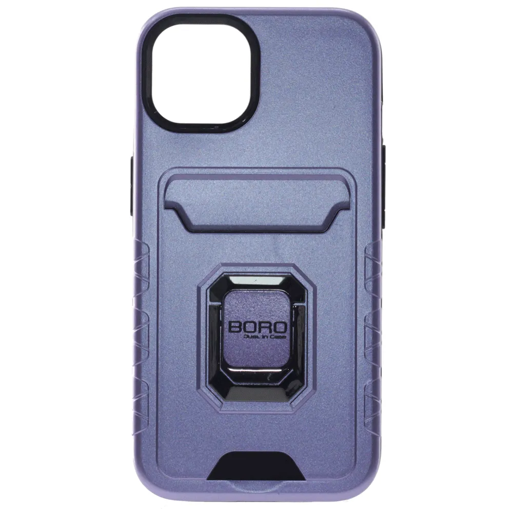 Apple iPhone 13 Pro Case, (BORO) Magnetic Ring Armor Case with Card Holder, Color Purple