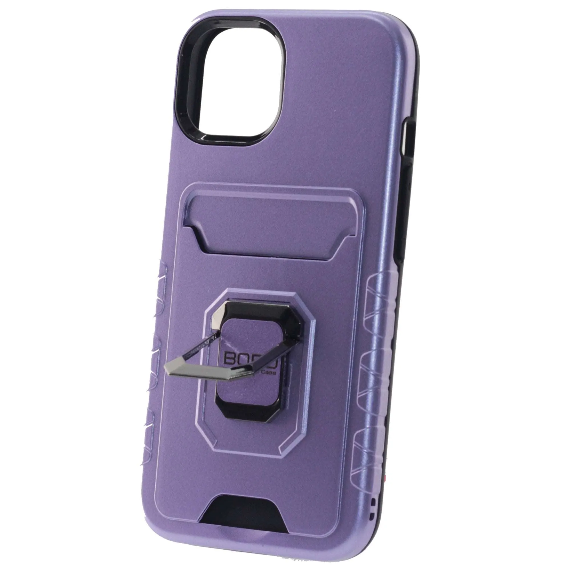 Apple iPhone 13 Pro Case, (BORO) Magnetic Ring Armor Case with Card Holder, Color Purple