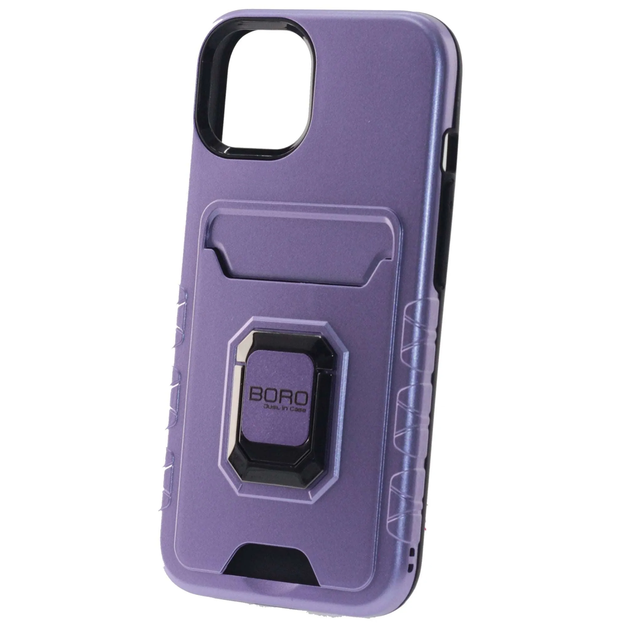 Apple iPhone 13 Pro Case, (BORO) Magnetic Ring Armor Case with Card Holder, Color Purple