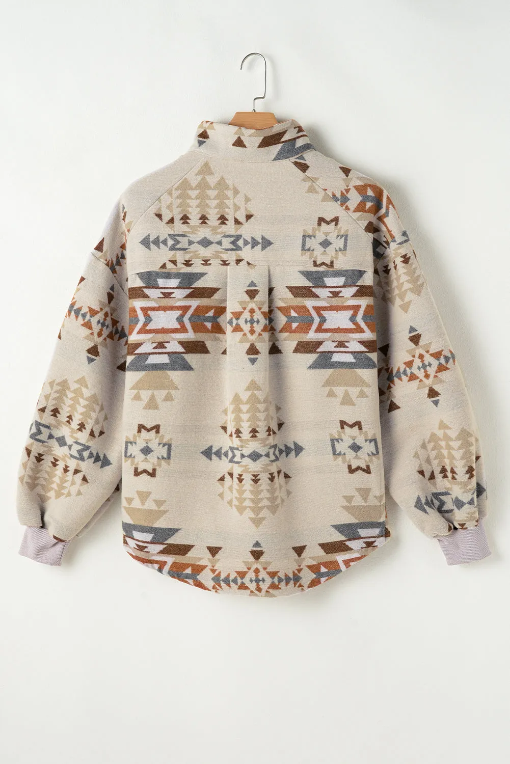 Apricot Aztec Print Collared Flap Pocket Sweatshirt