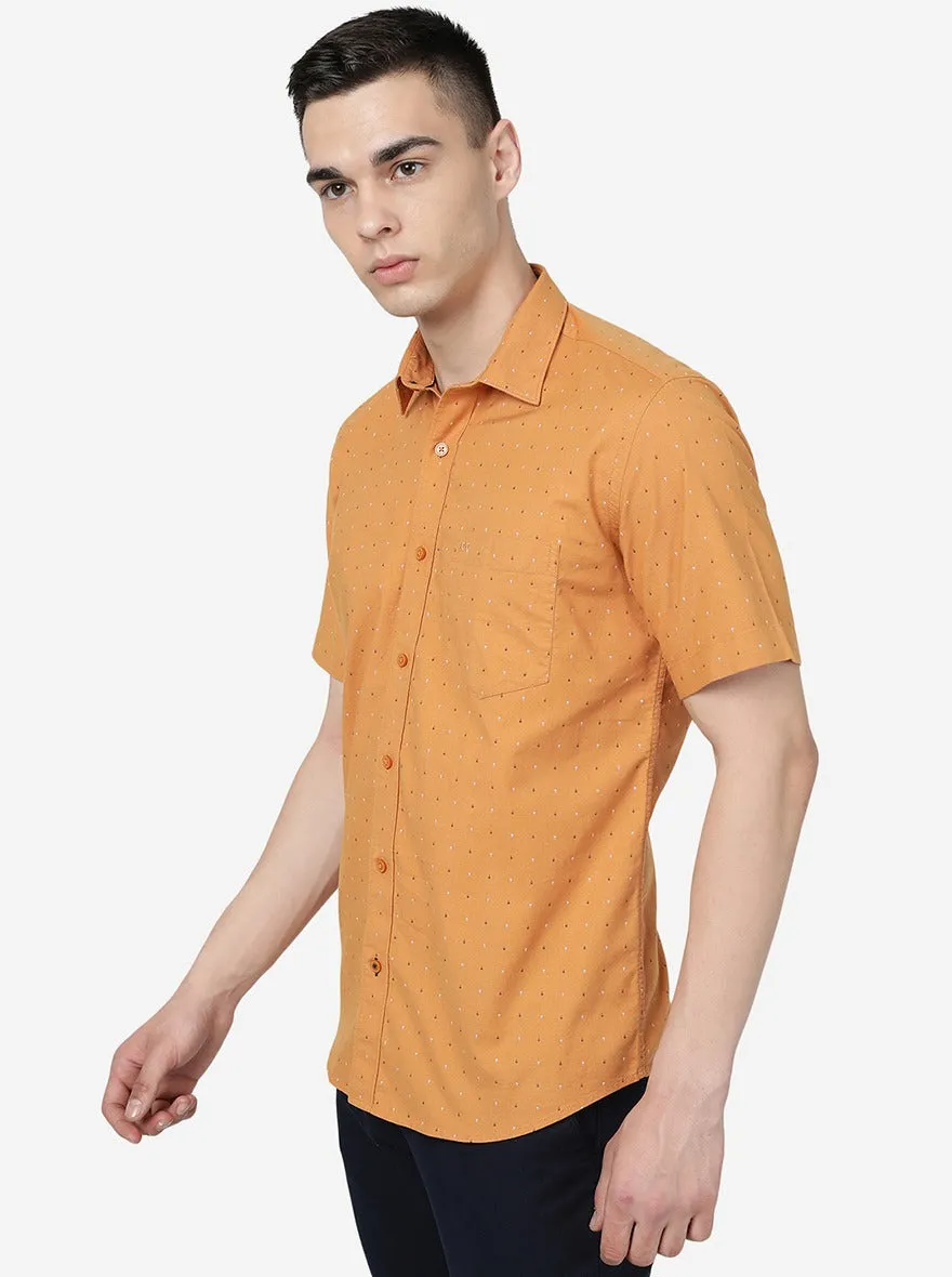 Apricot Orange Printed Slim Fit Semi Casual Shirt | JadeBlue