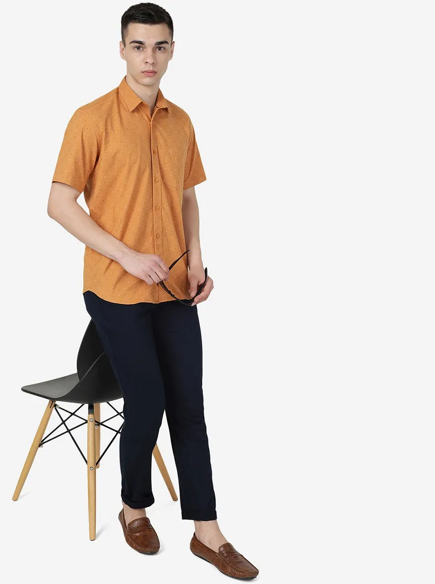 Apricot Orange Printed Slim Fit Semi Casual Shirt | JadeBlue