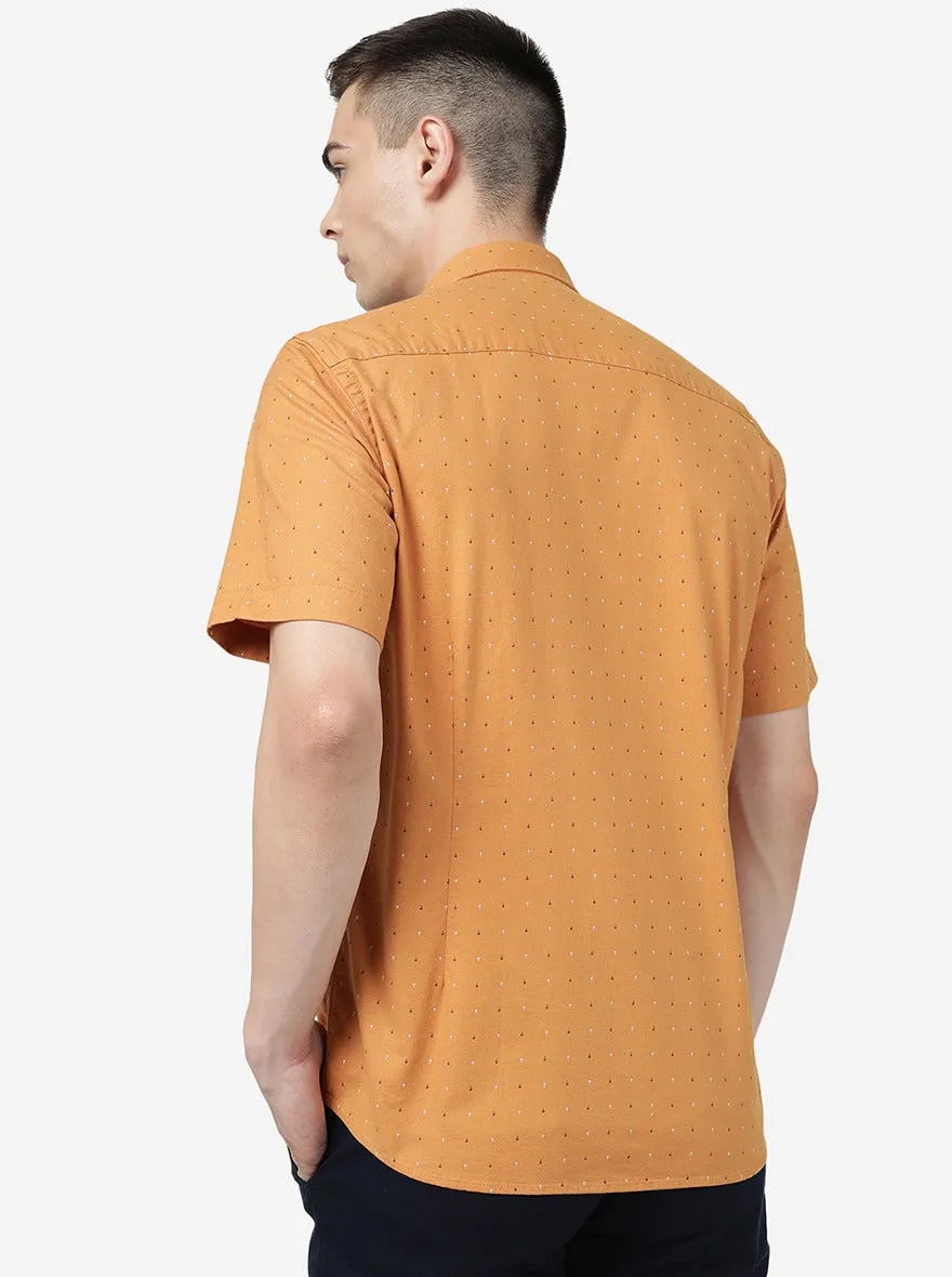 Apricot Orange Printed Slim Fit Semi Casual Shirt | JadeBlue