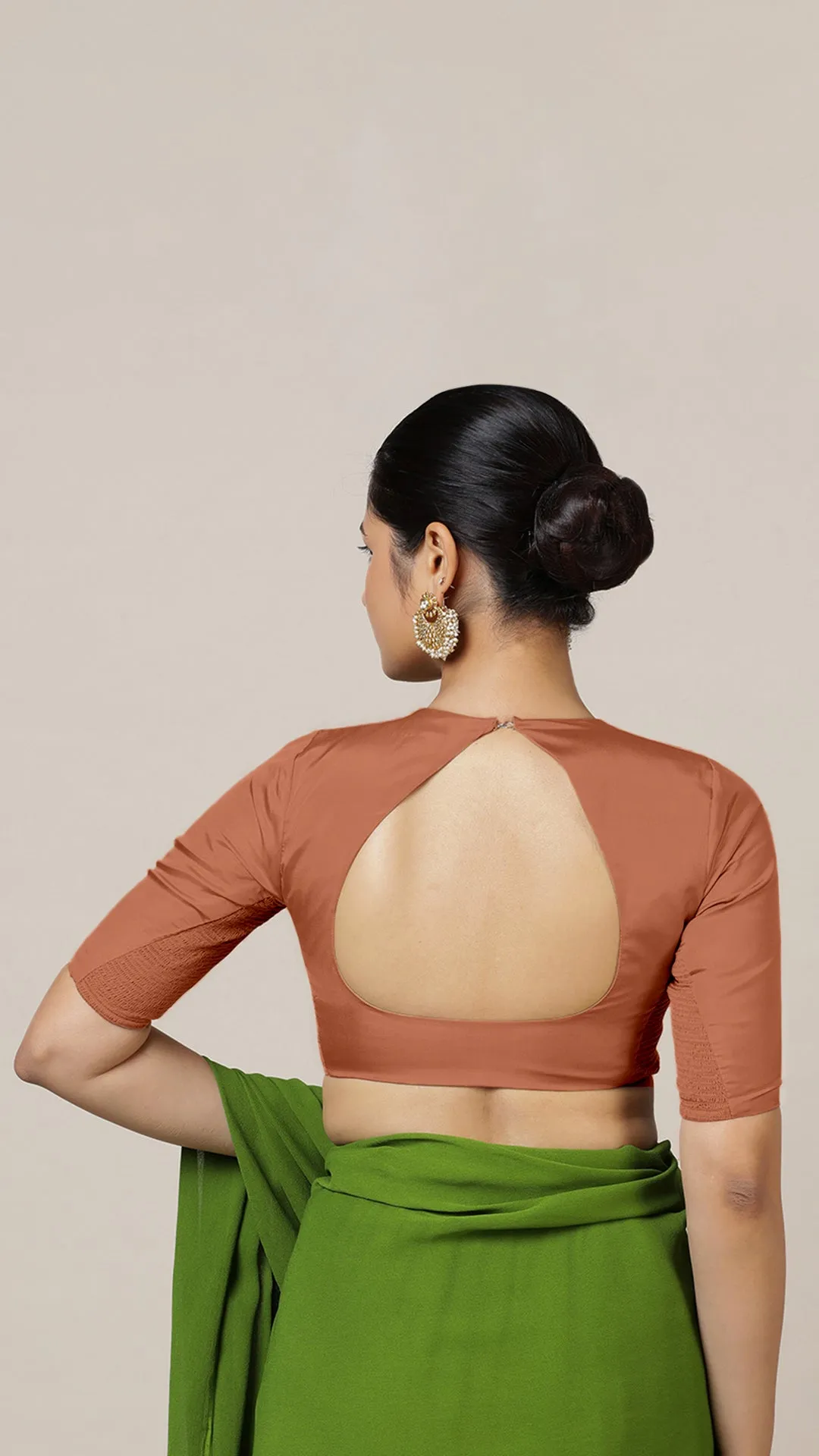 Aziza x Rozaana | Elbow Sleeves Saree Blouse in Metallic Copper