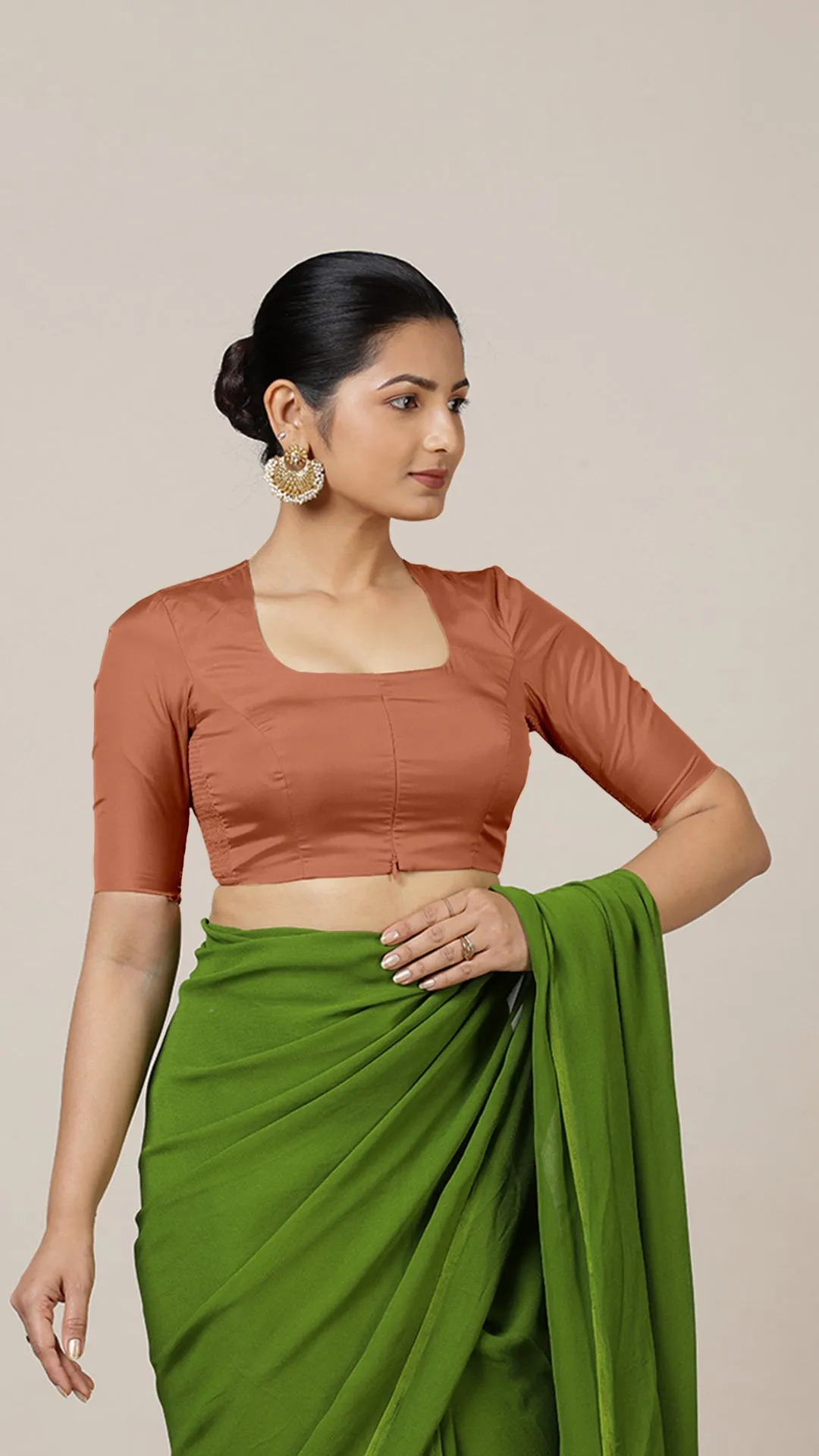 Aziza x Rozaana | Elbow Sleeves Saree Blouse in Metallic Copper