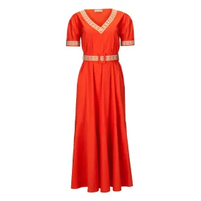 Belted Summer Dress - Persimmon Orange