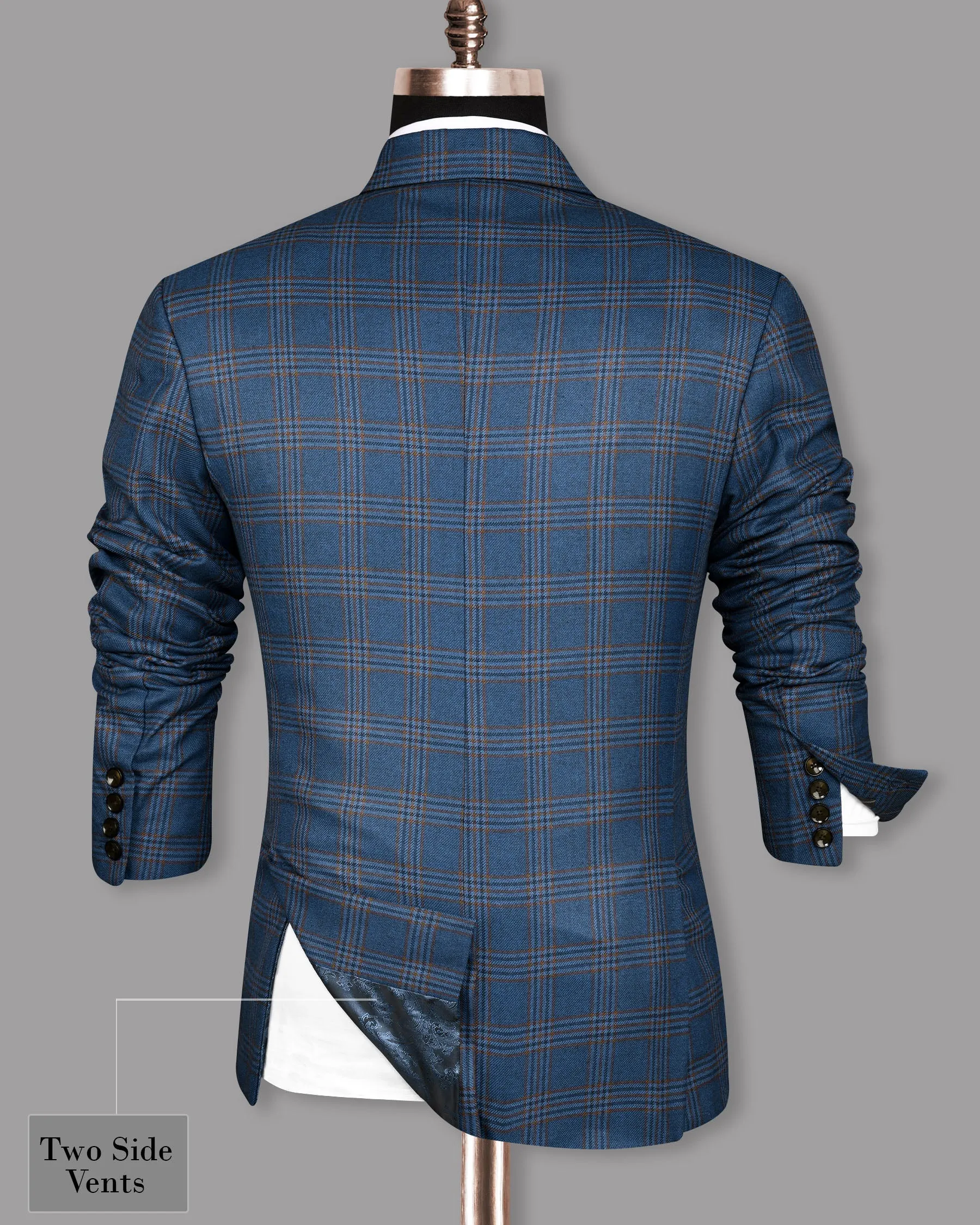 Bismarck Blue Plaid Double Breasted Blazer