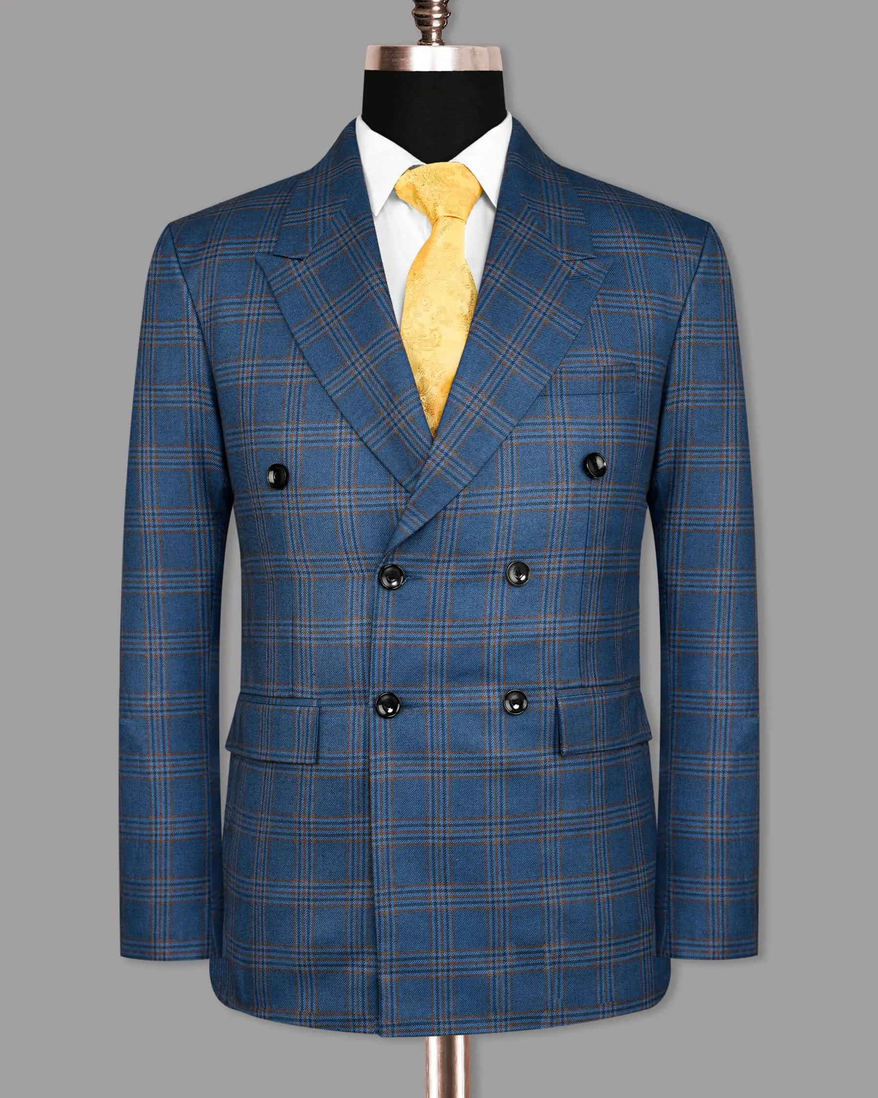 Bismarck Blue Plaid Double Breasted Blazer