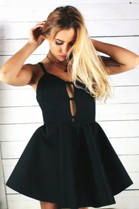 Black Spaghetti Straps Open Back Homecoming Dress, Short Prom Dress, SH228