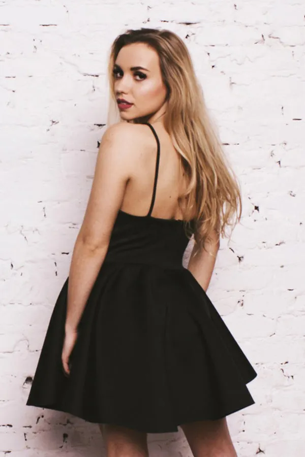 Black Spaghetti Straps Open Back Homecoming Dress, Short Prom Dress, SH228