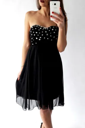 Black Sweetheart Strapless Homecoming Dress,Open Back Tulle Up Short Prom Dress, SH221