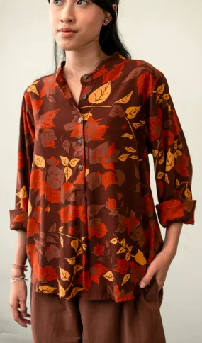 Blouse Top Rayon Bougainvillea Brown, 2 sizes