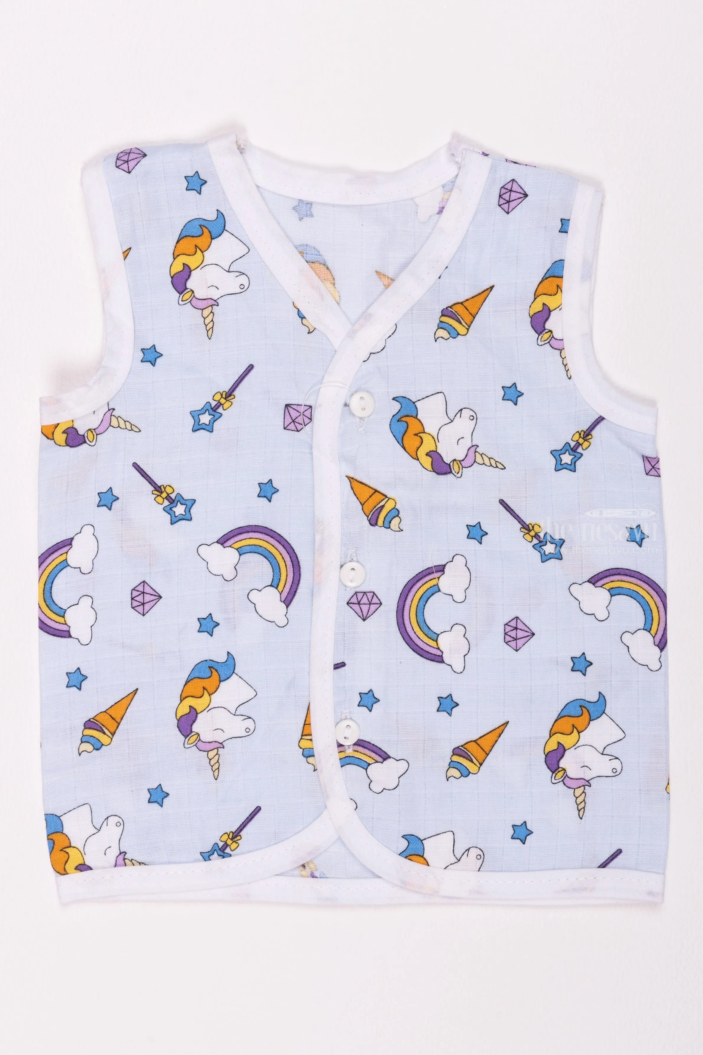 Blue Baby Jhabla Adorable Cartoon Print in Cotton