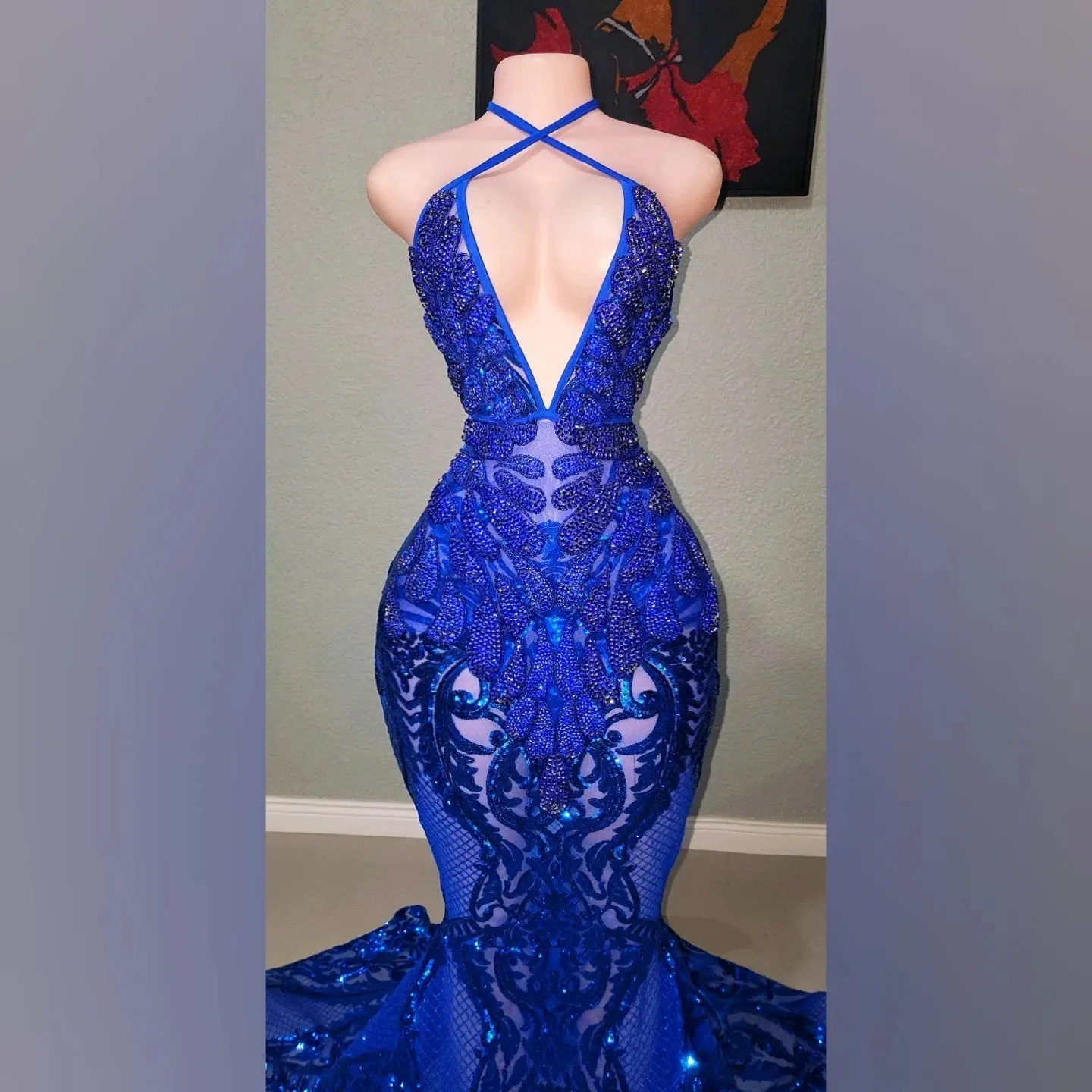 Blue Stella Rhinestone Sequin Mermaid Dress