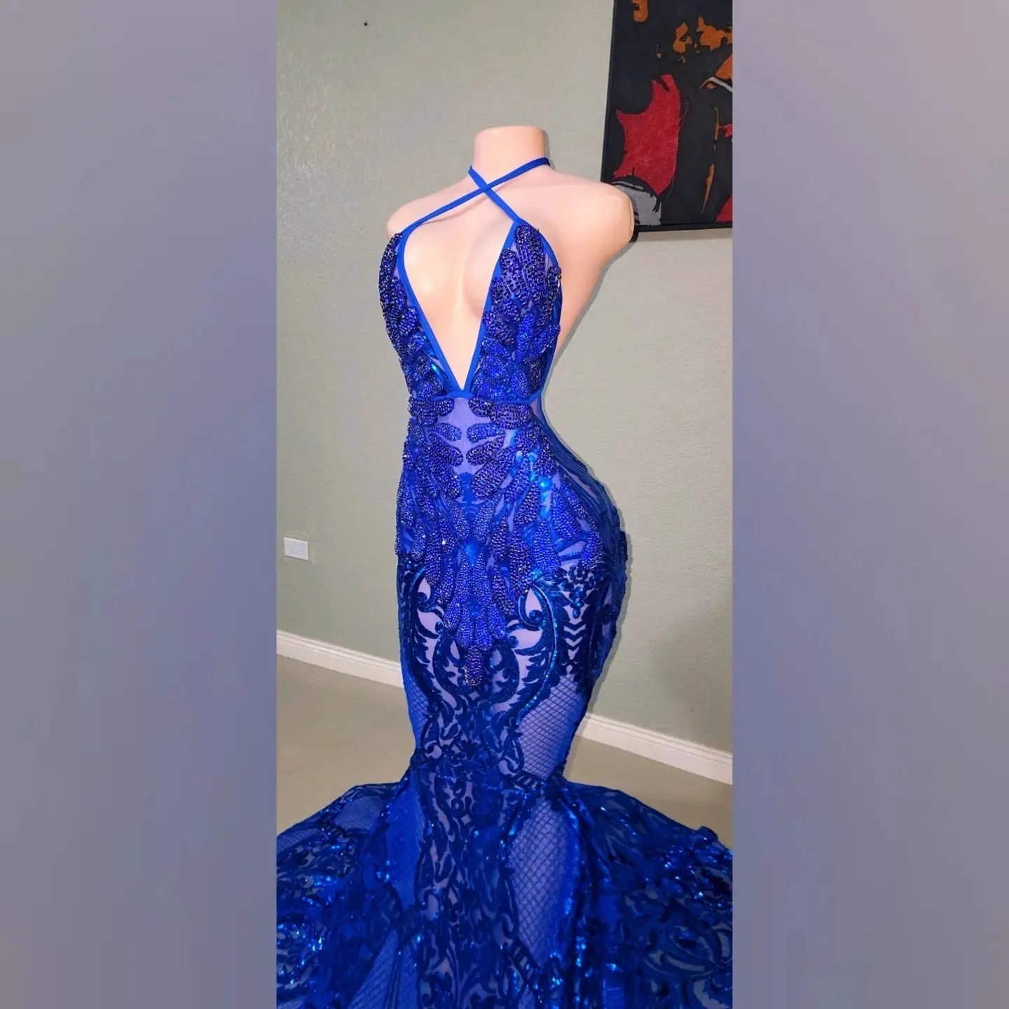 Blue Stella Rhinestone Sequin Mermaid Dress