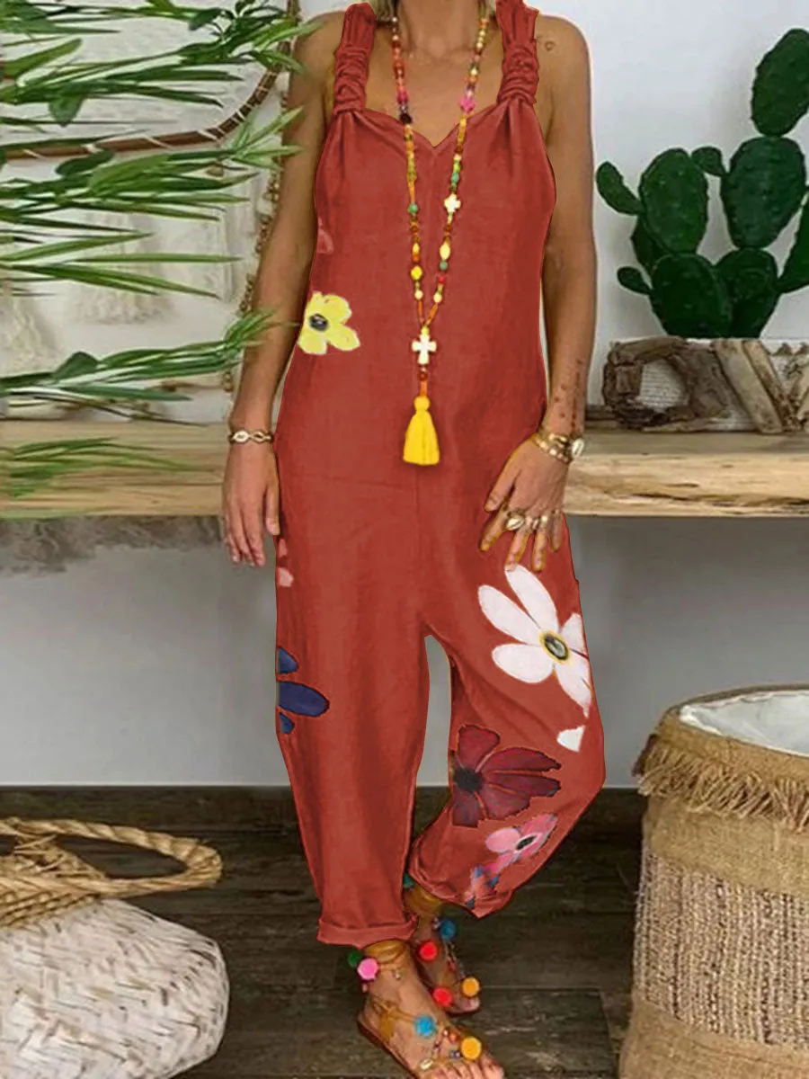 Bohemian Casual Loose Floral Jumpsuit