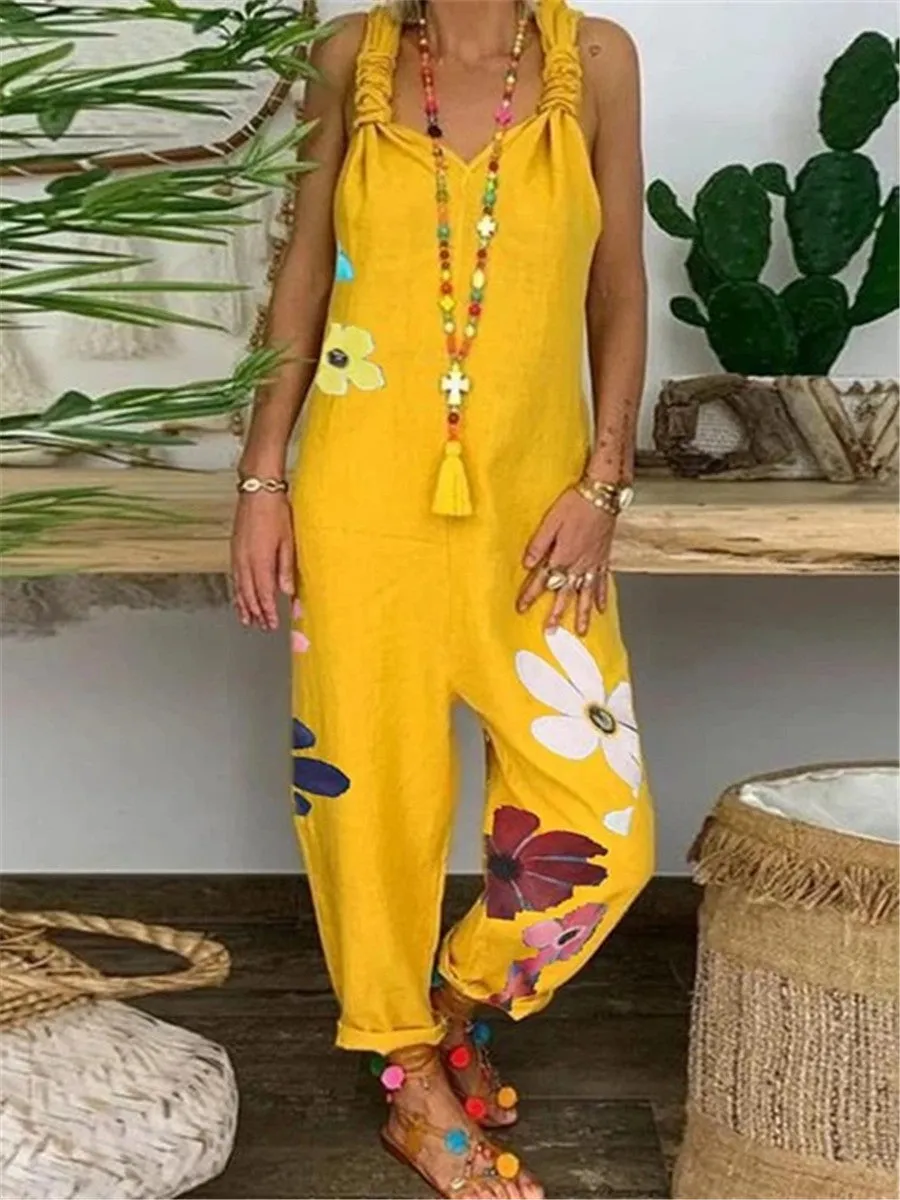 Bohemian Casual Loose Floral Jumpsuit