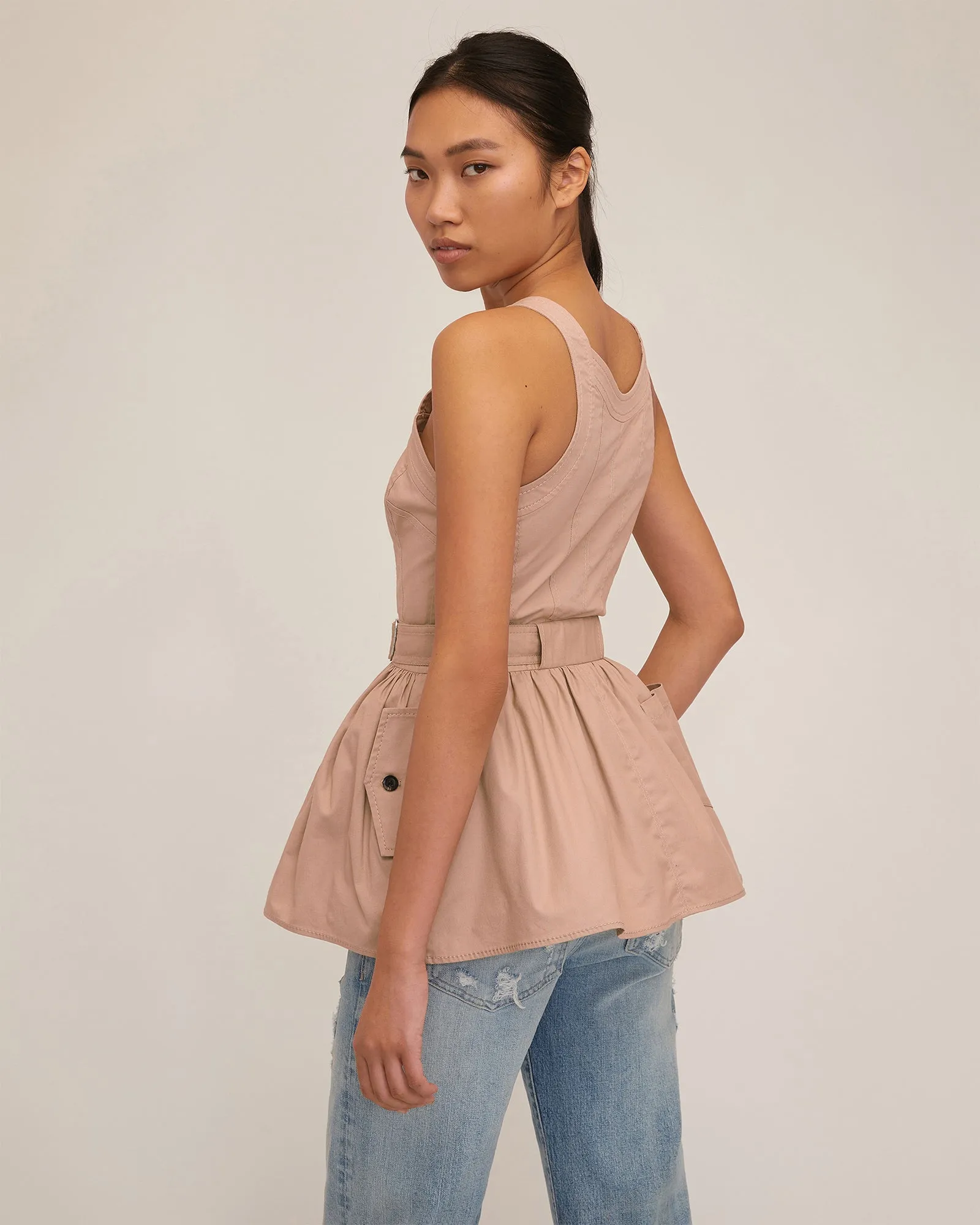 Brielle Canvas And Tulle Seamed Trench Vest