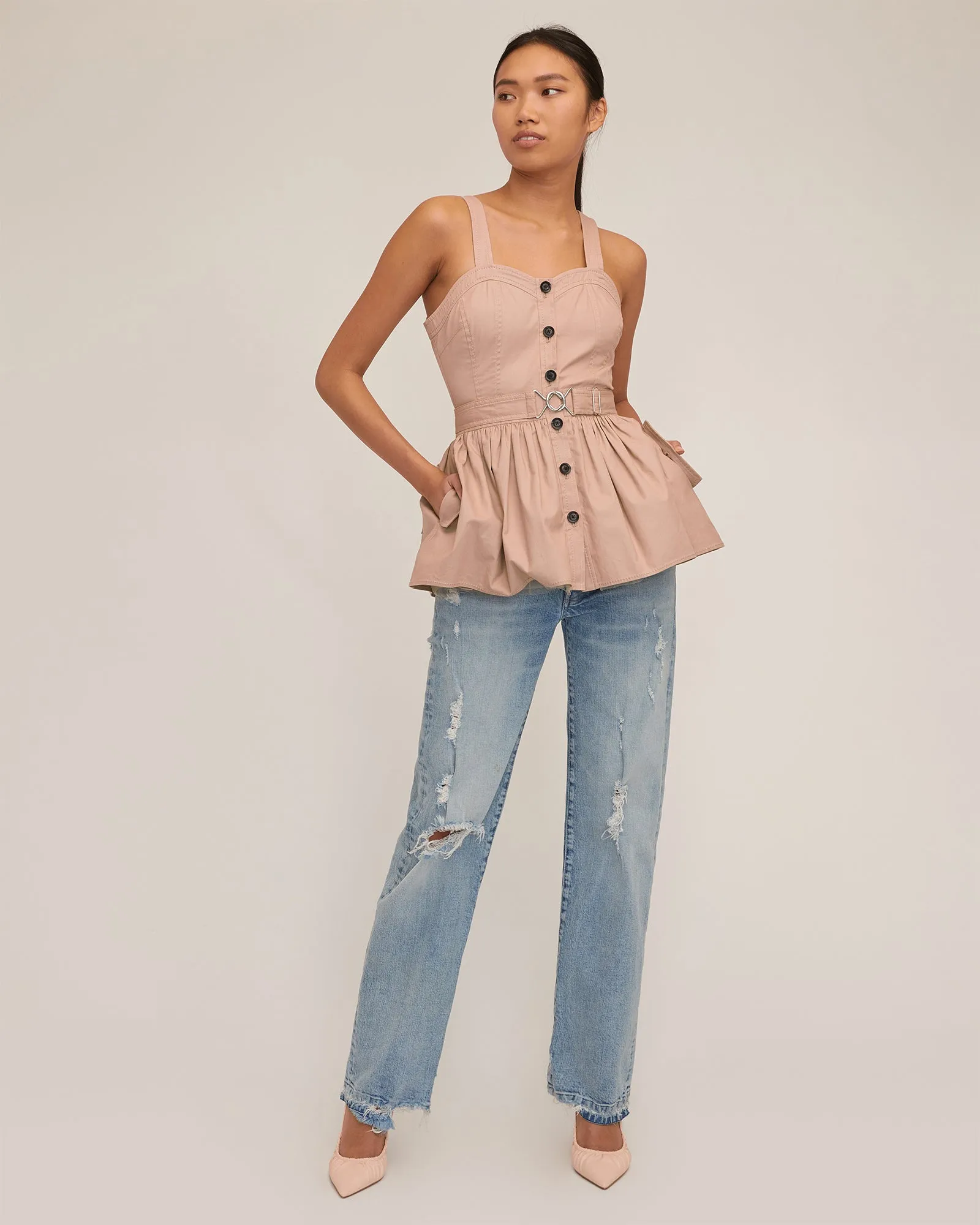 Brielle Canvas And Tulle Seamed Trench Vest