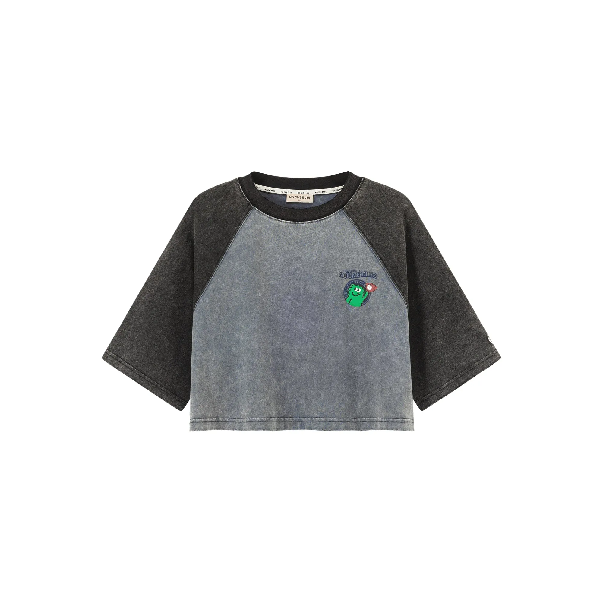 Cartoon Letter Print Colorblocked Raglan Cropped T-Shirt