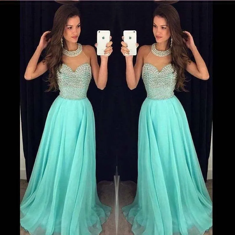 Chiffon O Neck Prom Dresses with Beading,Fashion Party Dresses,Evening Gowns,M65