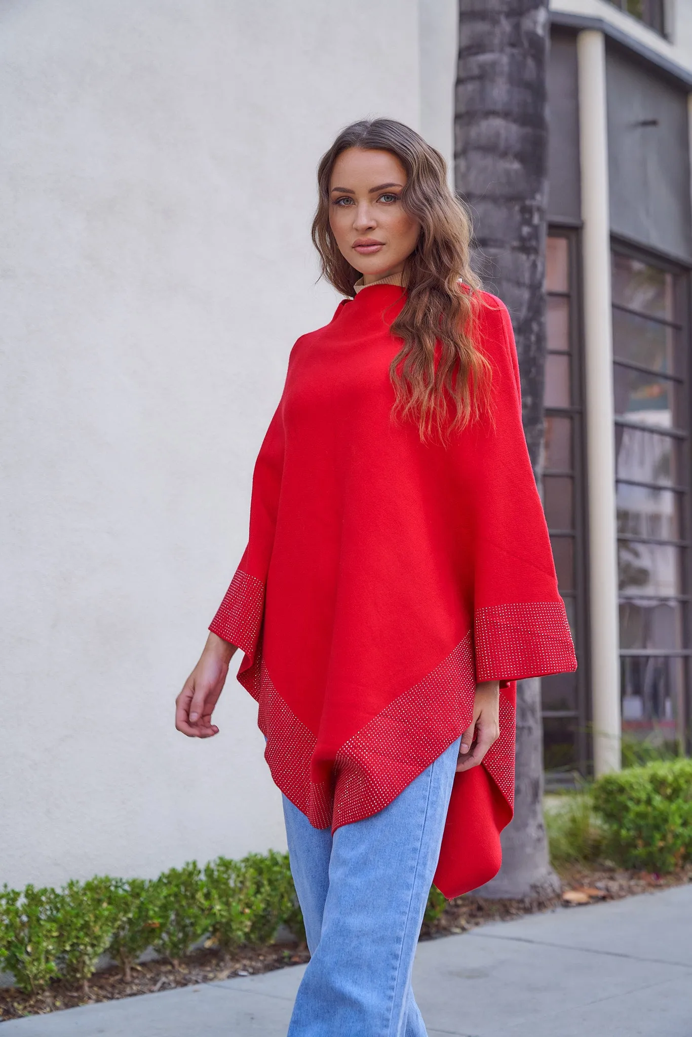 Christmas Rhinestone Embellished Poncho