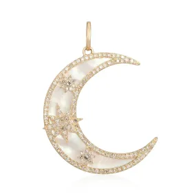 DIAMOND AND STAR CRESCENT MOON PENDANT