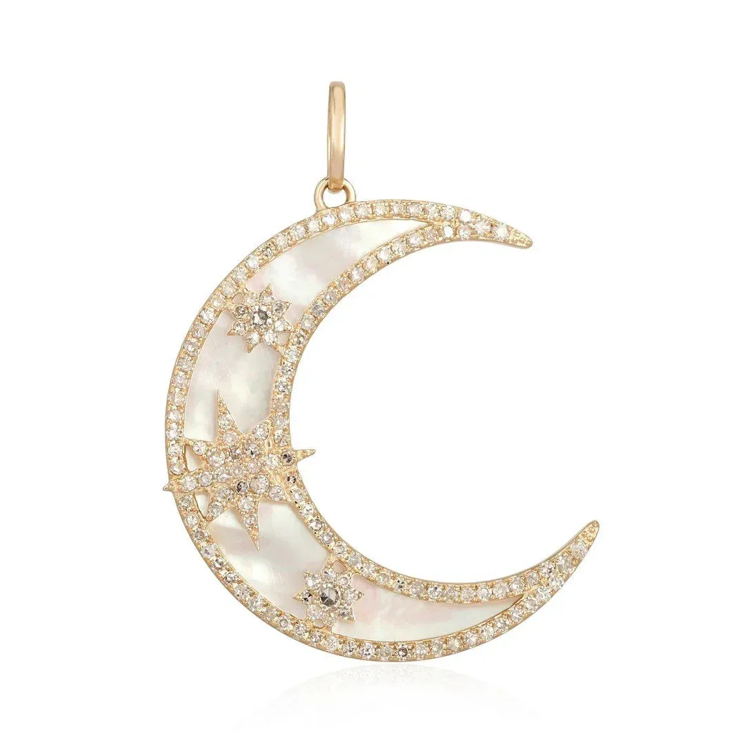 DIAMOND AND STAR CRESCENT MOON PENDANT