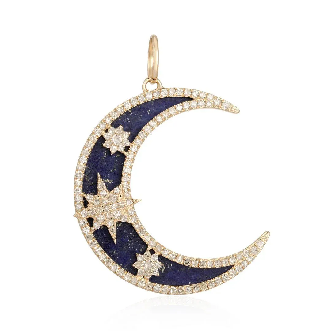 DIAMOND AND STAR CRESCENT MOON PENDANT