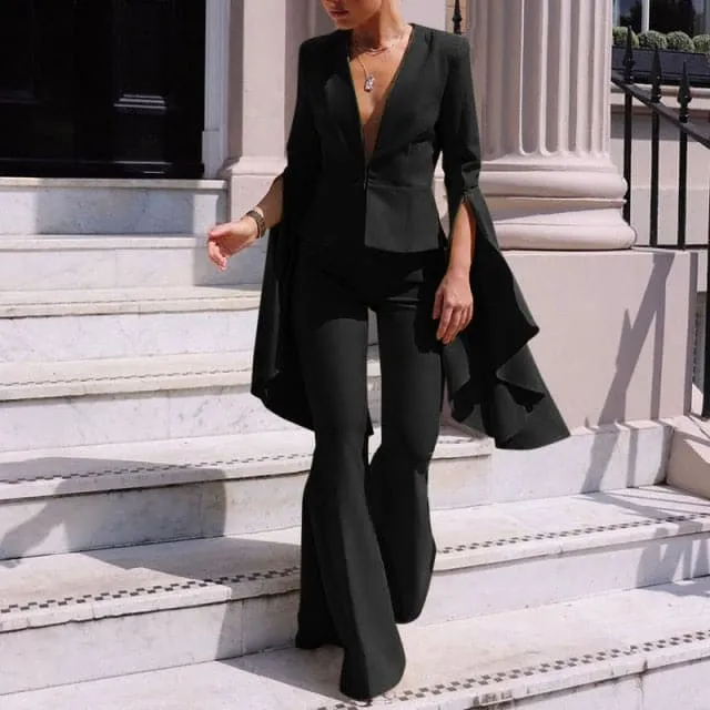 DressBetty - V-Neck Casual Office Flare Pants Suits