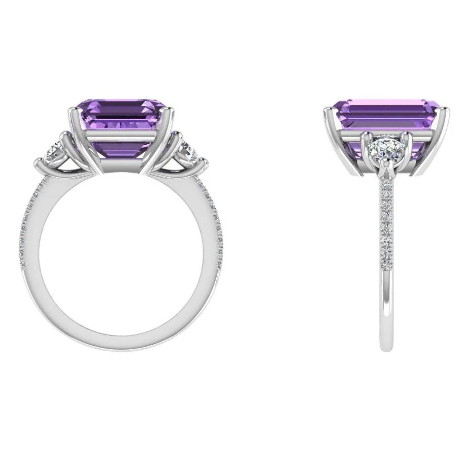 Emerald Cut Amethyst and Diamond Ring