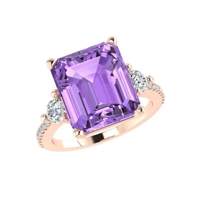 Emerald Cut Amethyst and Diamond Ring