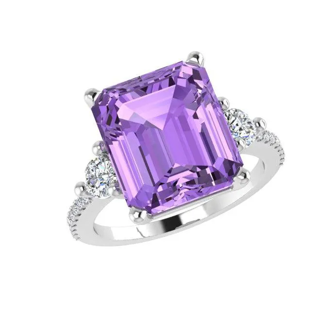 Emerald Cut Amethyst and Diamond Ring