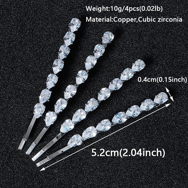 Fashion Cubic Zirconia Barrette Hair Clips for Women Girls Hairpin Bridal Wedding Hair Accessories Bride Headpiece Jewelry Gift