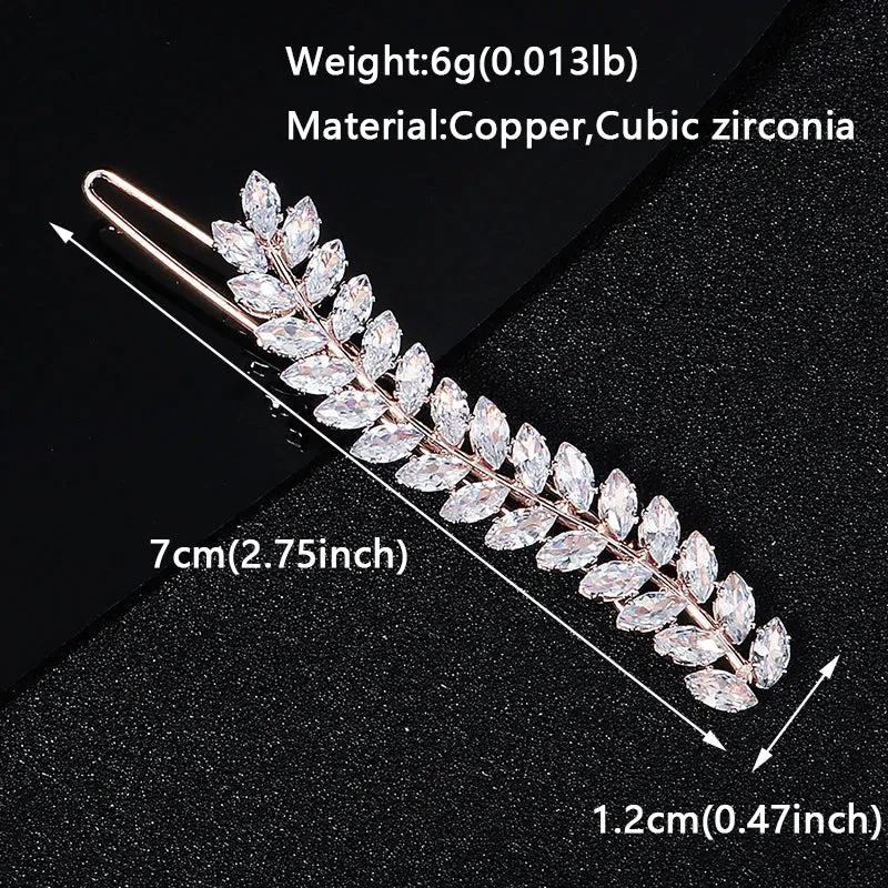 Fashion Cubic Zirconia Barrette Hair Clips for Women Girls Hairpin Bridal Wedding Hair Accessories Bride Headpiece Jewelry Gift