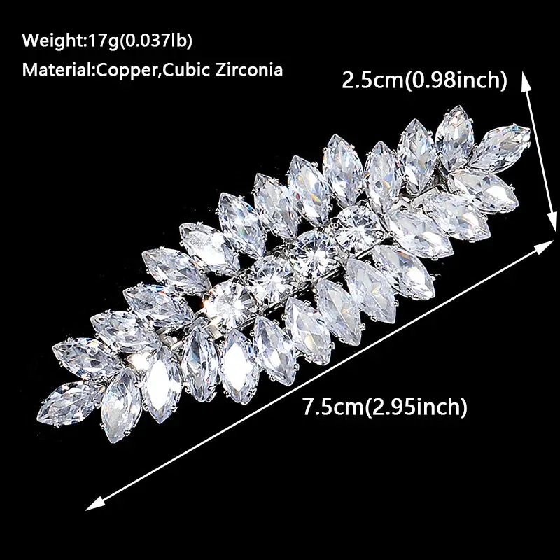 Fashion Cubic Zirconia Barrette Hair Clips for Women Girls Hairpin Bridal Wedding Hair Accessories Bride Headpiece Jewelry Gift