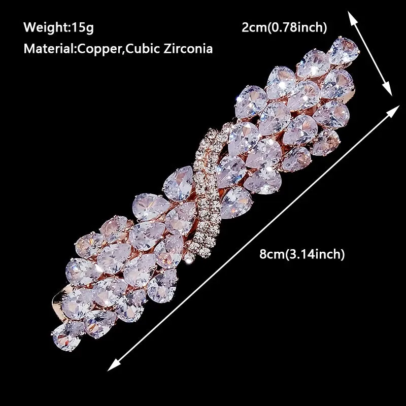 Fashion Cubic Zirconia Barrette Hair Clips for Women Girls Hairpin Bridal Wedding Hair Accessories Bride Headpiece Jewelry Gift