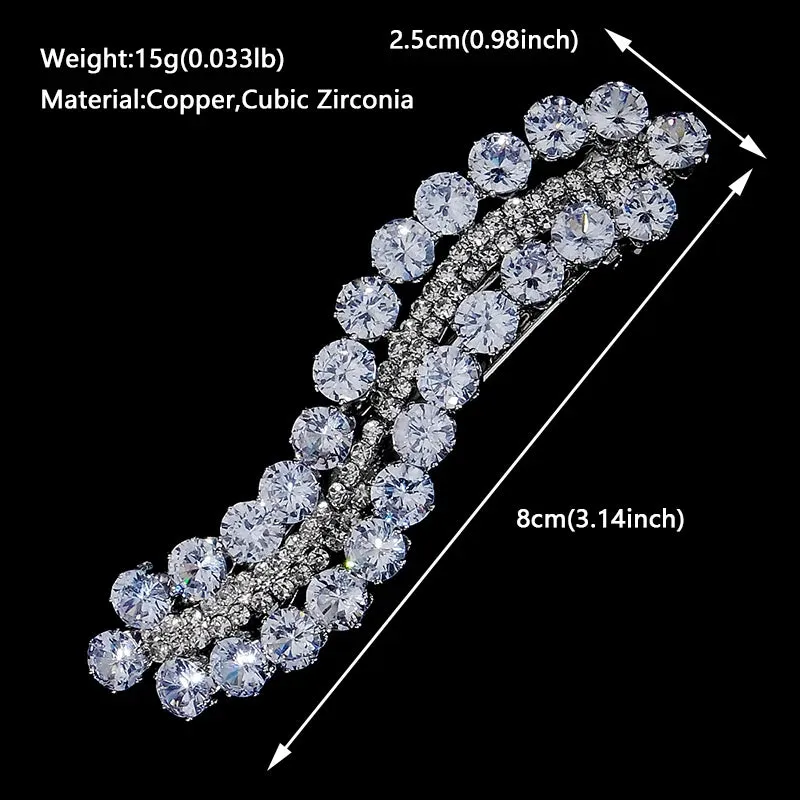 Fashion Cubic Zirconia Barrette Hair Clips for Women Girls Hairpin Bridal Wedding Hair Accessories Bride Headpiece Jewelry Gift