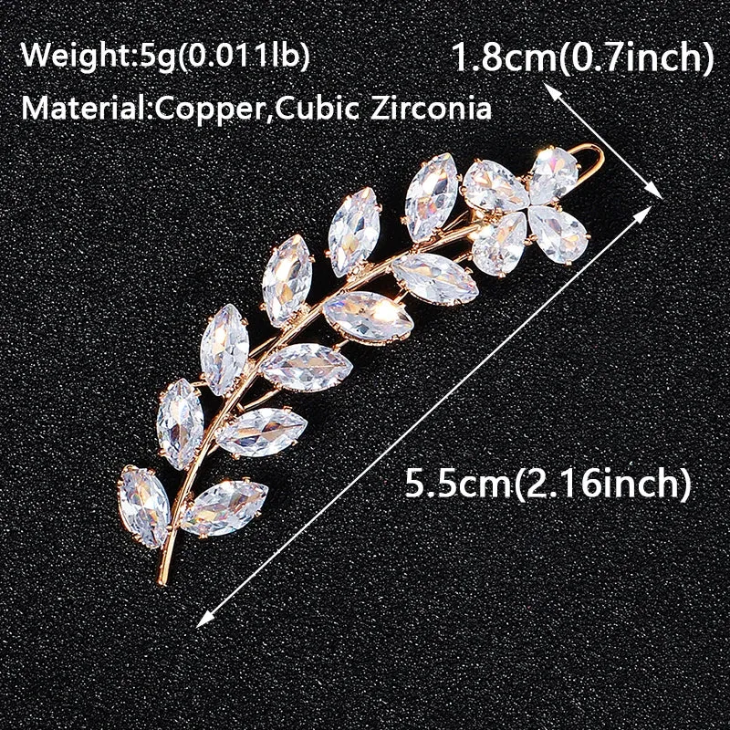 Fashion Cubic Zirconia Barrette Hair Clips for Women Girls Hairpin Bridal Wedding Hair Accessories Bride Headpiece Jewelry Gift