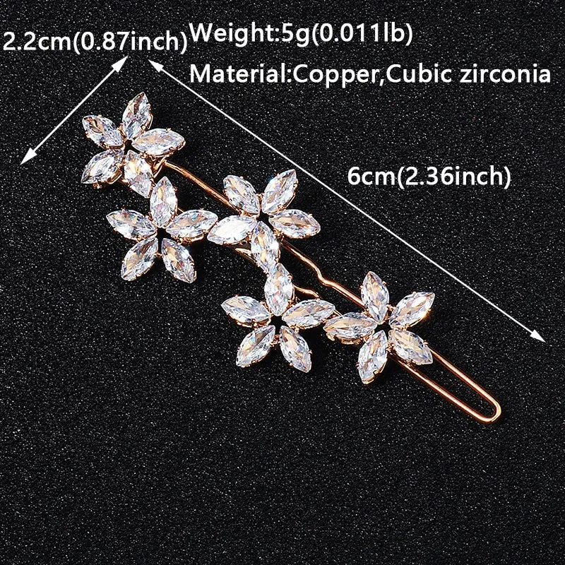 Fashion Cubic Zirconia Barrette Hair Clips for Women Girls Hairpin Bridal Wedding Hair Accessories Bride Headpiece Jewelry Gift