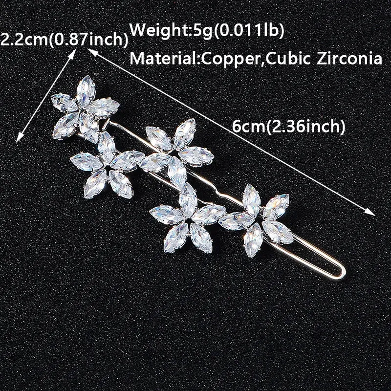 Fashion Cubic Zirconia Barrette Hair Clips for Women Girls Hairpin Bridal Wedding Hair Accessories Bride Headpiece Jewelry Gift