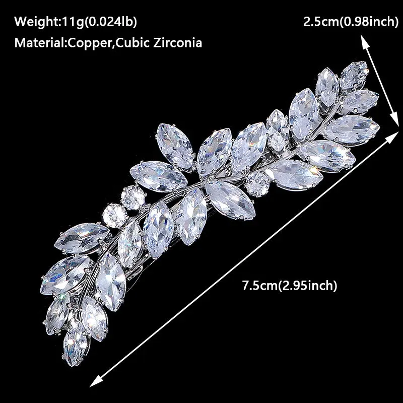 Fashion Cubic Zirconia Barrette Hair Clips for Women Girls Hairpin Bridal Wedding Hair Accessories Bride Headpiece Jewelry Gift