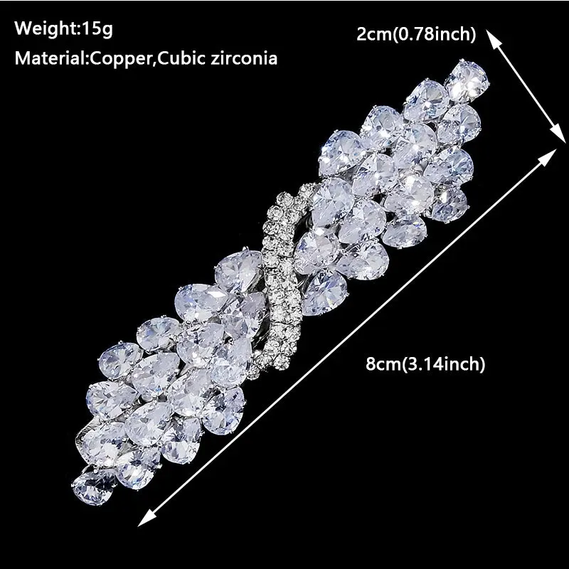 Fashion Cubic Zirconia Barrette Hair Clips for Women Girls Hairpin Bridal Wedding Hair Accessories Bride Headpiece Jewelry Gift