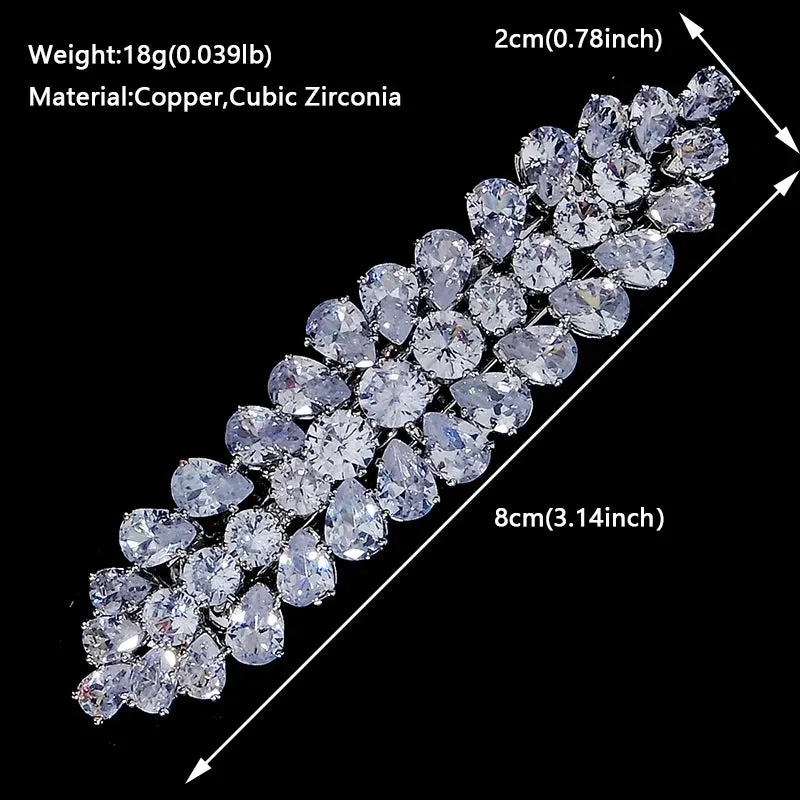 Fashion Cubic Zirconia Barrette Hair Clips for Women Girls Hairpin Bridal Wedding Hair Accessories Bride Headpiece Jewelry Gift